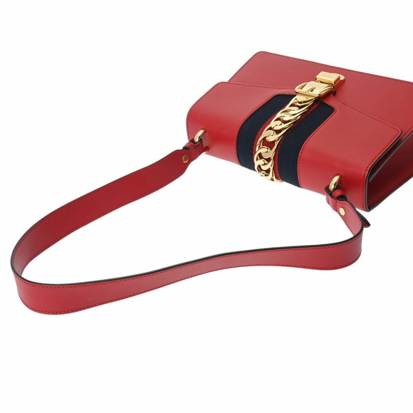 Gucci Sylvie Red Shoulder Bag Calfskin Leather - Picture 3 of 9